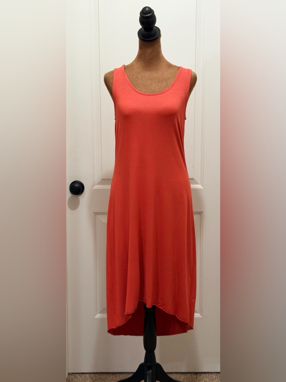 Chico's Coral Sleeveless Midi Dress with High/Low Shirttail Hem